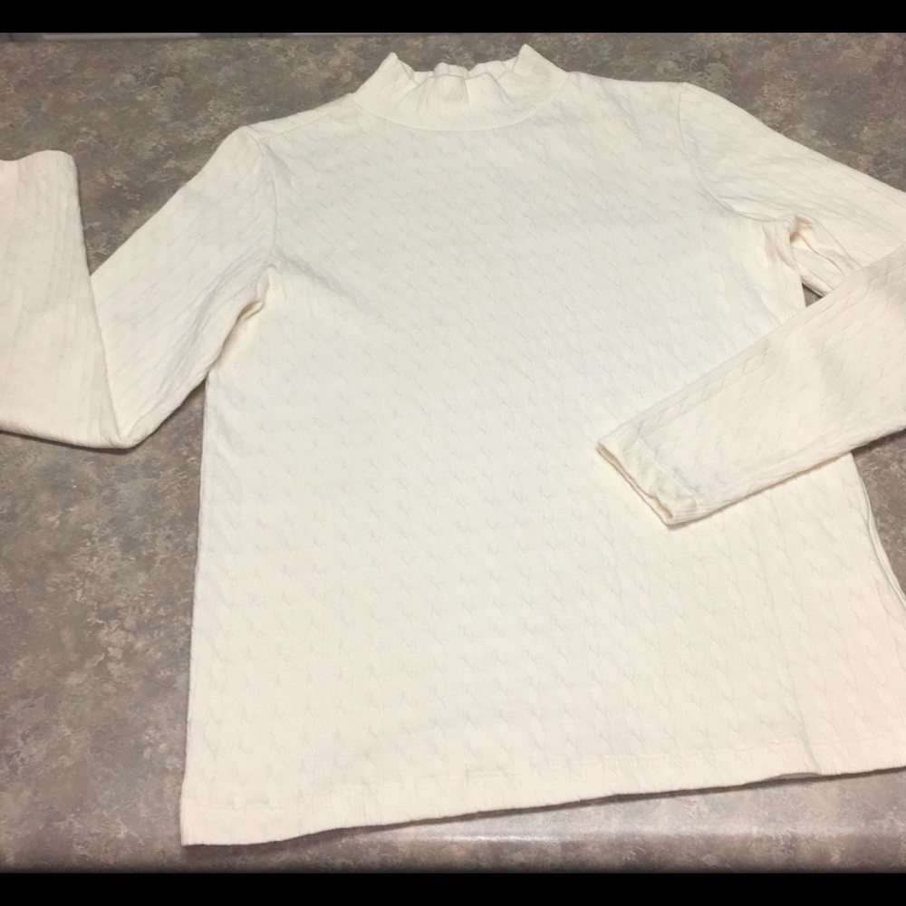 Ladies Ivory Cable Knit Mock Neck Sweater